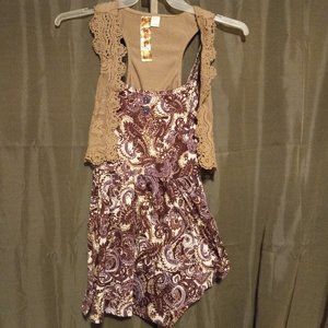 Purple Tan Paisley Shirt with Tan Vest